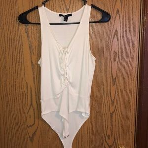 Cream tie up body suit